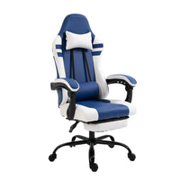 Vinsetto Luxe PU Leather Gaming Office Chair with Footrest Wheels Reclining Blue White