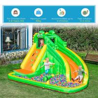 
              Outsunny Kids Bouncy Castle with Slide Pool Basket Gun Climbing Wall with Blower
            