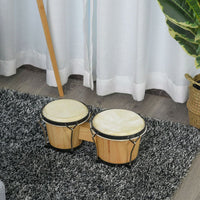 
              Wooden Bongo Drum Set w/ Sheepskin Drum Head 7.75" & 7" Tuning Wrench HOMCOM
            