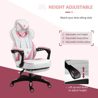 Vinsetto Gaming Chair Ergonomic Reclining with Manual Footrest Wheels Stylish Office Pink