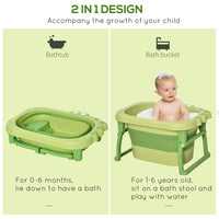 HOMCOM Foldable Baby Bathtub for Newborns Infants Toddlers with Stool Green