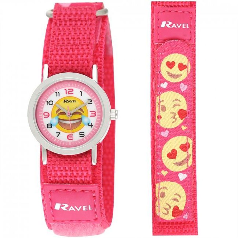 Ravel Childrens Velcro Emoji Watch Blue/Pink R1507.58 - CLEARANCE NEEDS RE-BATTERY