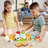 SOKA Wooden Breakfast Set 19 PCS Pretend Play Toys Toast Eggs Milk for Kids 3+ Years