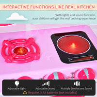 
              HOMCOM 38-Piece Childrens Kitchen Play Set Realistic Sounds Lights Food Pink
            