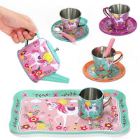 
              SOKA 18 Pcs Unicorn Metal Tin Kids Teapot Tea Party Set Carry Case Toy Pretend Role Play
            