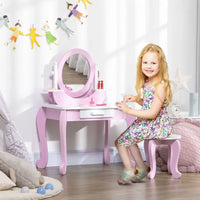 
              Kids Dressing Table with Mirror and Stool with Drawer for 3-6 Years Old Pink
            