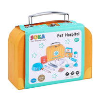 SOKA Wooden Pet Hospital Pretend Playset Vet Doctor Toy Kit Carry Case Kids 3+ Years