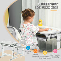 HOMCOM Kids Desk and Chair Set Adjustable Tiltable with Drawer Pen Slot Hook WHITE