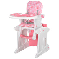 HOMCOM 3-in-1 Convertible Baby High Chair Booster Seat with Removable Tray Pink