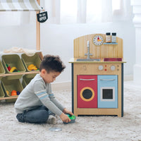 Teamson Kids Wooden Little Chef Play Kitchen Porto Wooden Playset with Accessories BROWN