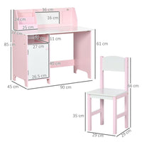HOMCOM 2 PCs Childrens Table and Chair Set w/ Whiteboard Storage - Pink