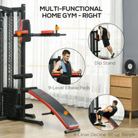 Multi Gym Workout Station with Sit Up Bench, Push Up Stand, Dip Station