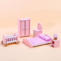 
              SOKA Wooden Pink Bedroom Playset Pretend Play Doll House Furniture Set
            