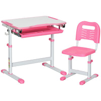 
              HOMCOM Kids Desk and Chair Set Height Adjustable Desk with Drawer Pen Slot Hook PINK
            