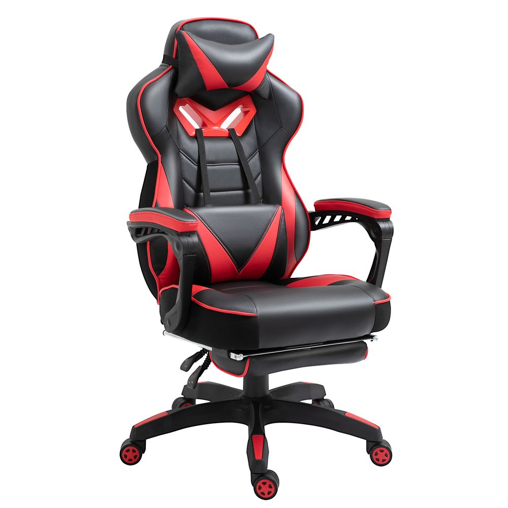 Vinsetto Gaming Chair Ergonomic Reclining with Manual Footrest Wheels Stylish Office Red