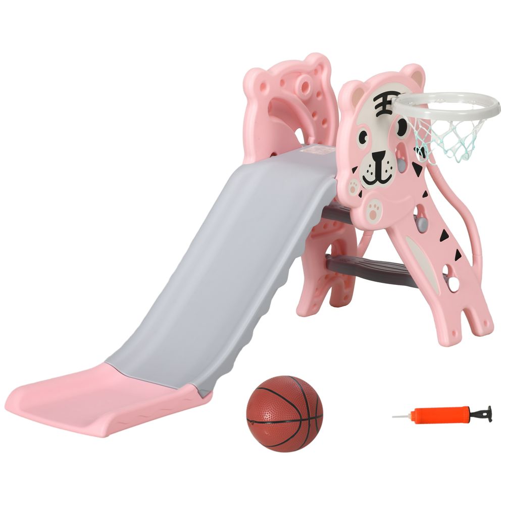 AIYAPLAY Kids Slide with Basketball Hoop, Basketball, for 18-36 Months, Pink