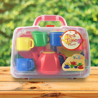 Vinsani Kids 15 Piece Red Portable Plastic Tea Set with Carry Case for Age 3+