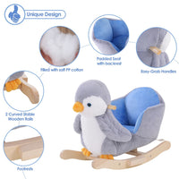 HOMCOM Animal Baby Rocking Horse Penguin Plush Musical Button with 32 Songs Wood