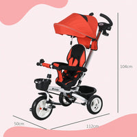 HOMCOM 6 in 1 Trike for Toddler 1-5 Years with Parent Handle Red