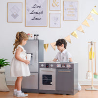 Teamson Kids Milano Kids Wooden Play Kitchen & 10 Accessories Grey TD-13397B