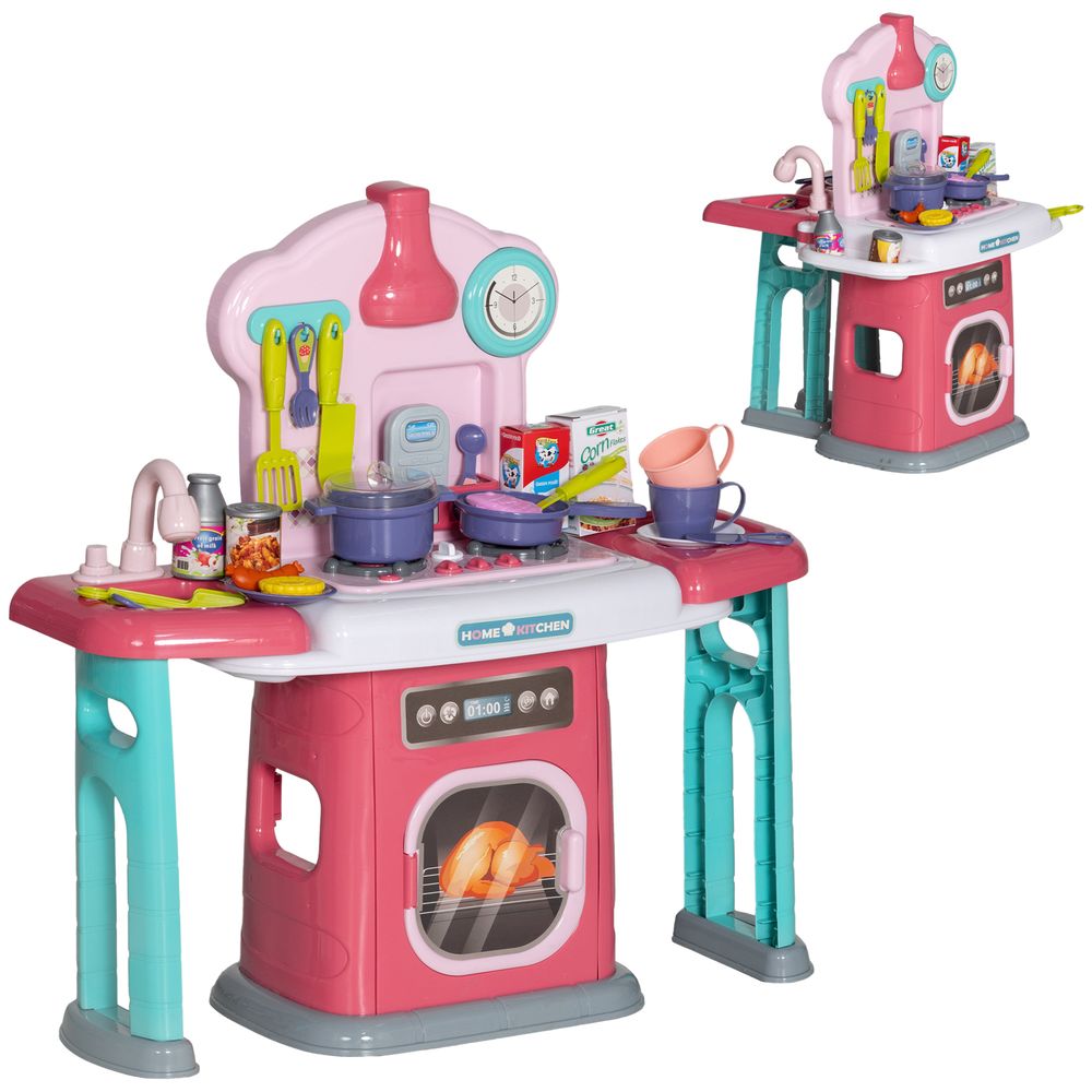 AIYAPLAY 45 Pieces Kids Kitchen w/ Rotating Tables, Light, Sound, Spray