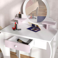 ZONEKIZ Kids Dressing Table with Mirror and Stool Drawer Storage Shelf White