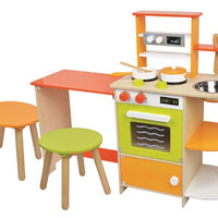 Lelin Wooden Childrens 2 In 1 Kitchen Cooking And Dining Room With Pots & Pans