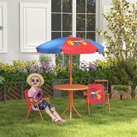 Outsunny Kids Bistro Table and Chair Set with Cowboy Theme Adjustable Parasol