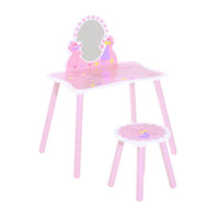 HOMCOM Girls Kids Pink Dressing Table Make Up Play Set Desk Chair Mirror