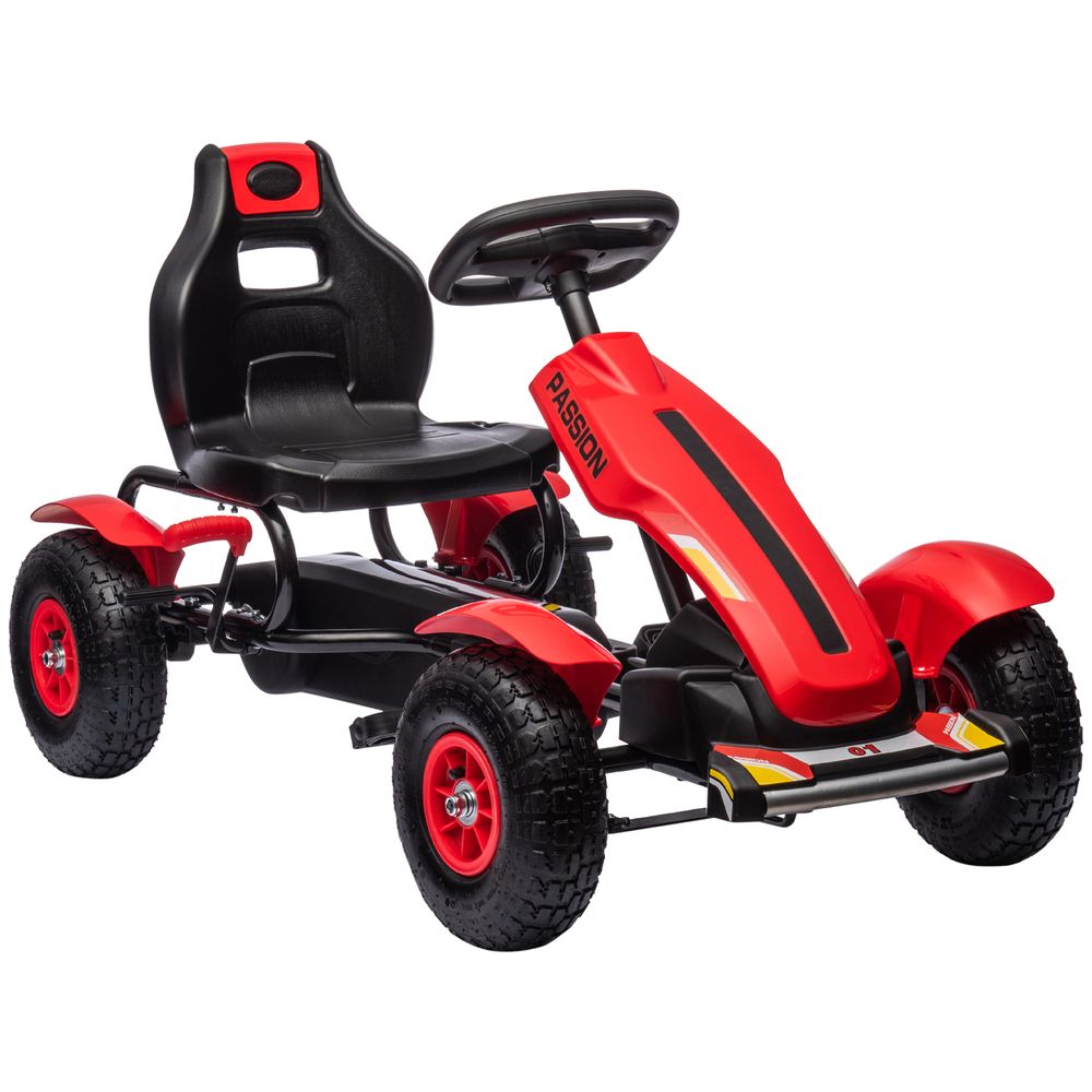Children Pedal Go Kart w/ Adjustable Seat, Inflatable Tyres, Handbrake - Red