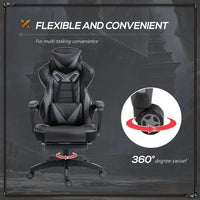 Vinsetto Gaming Chair Ergonomic Reclining w/ Manual Footrest Wheels Stylish Office Grey