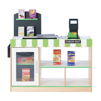 Teamson Kids Cashier Wooden Checkout Stand Pretend Grocery Role Play Shop with Conveyor Belt