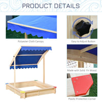 Outsunny Kids Wooden Cabana Sandbox Children Outdoor Playset with Bench Canopy
