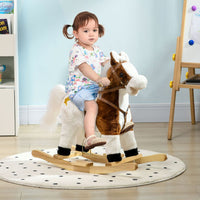 HOMCOM Rocking Horse with Music Sound Ride On Horse with Saddle for 3-6 Years