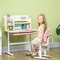 
              HOMCOM Kids Desk and Chair Set with Storage Shelves Washable Cover Pink
            