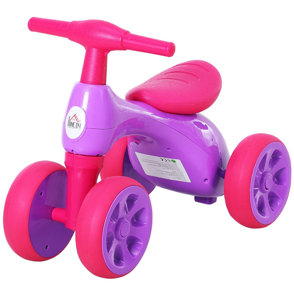 HOMCOM Baby Balance Bike Toddler Safe Training 4 Wheels Storage Bin Violet