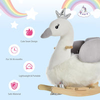 HOMCOM Cute Kids Ride-On Rocking Swan with Sound Handlebars Seat Belt Plush Body