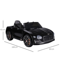 Bentley GT Licensed Electric Ride-on Car with LED Lights Music Parental Remote Control Black