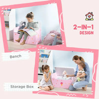 ZONEKIZ Two-In-One Wooden Toy Box Kids Storage Bench with Safety Rod Pink