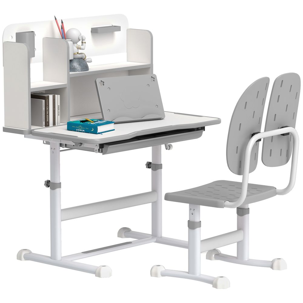 AIYAPLAY Kids Desk and Chair Set w/ Tiltable Desktop Reading Rack