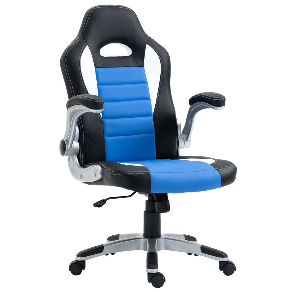 HOMCOM Racing Gaming Chair Height Adjustable Swivel Chair with Flip Up Armrests Blue
