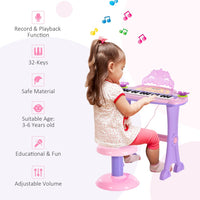 
              Mini Battery Organ Piano Microphone Stool 32 Key Keyboard Kids Toy
            