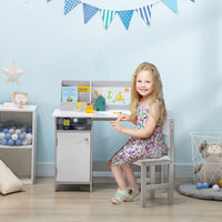 
              Two-Piece Childrens Table and Chair Set with Whiteboard Storage - Grey
            