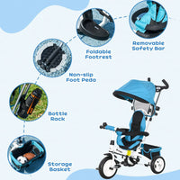 HOMCOM 6 in 1 Kids Trike Tricycle Stroller with Parent Handle Blue