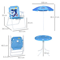 Outsunny Kids Foldable Four-Piece Garden Set with Table Chairs Umbrella Blue