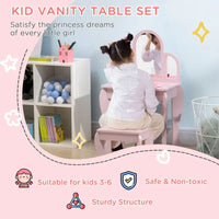 
              Kids Dressing Table and Stool with Mirror and Drawer for Ages 3-6 Years Pink
            