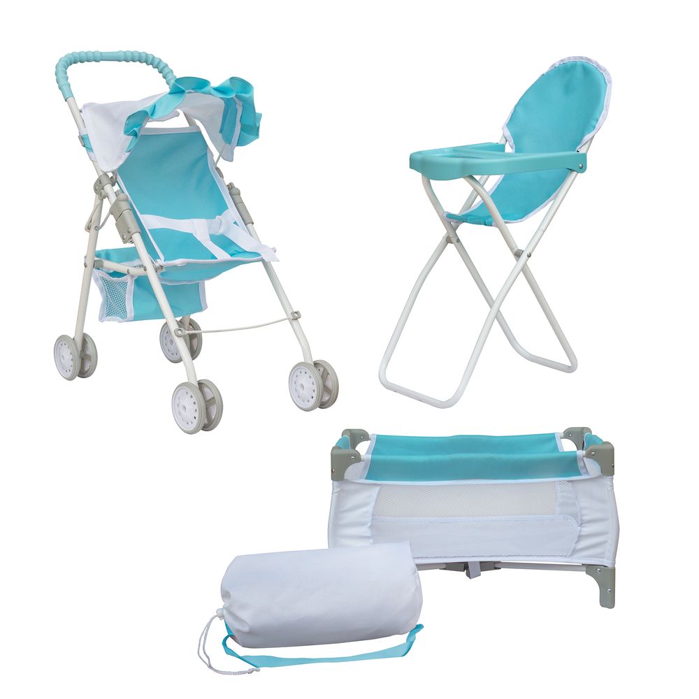 Olivia's Little World 3-in-1 Doll Stroller Doll High Chair & Cot Set OL-00013