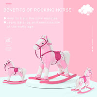 HOMCOM Rocking Horse Ride On Toy Plush Wood Pony Riding Rocker Neigh Sound PINK