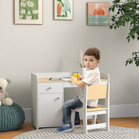 ZONEKIZ Kids Desk and Chair Set for 3-6 Year Old with Storage Drawer, White