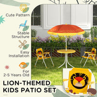 Outsunny Kids Bistro Table and Chair Set with Lion Theme Adjustable Parasol